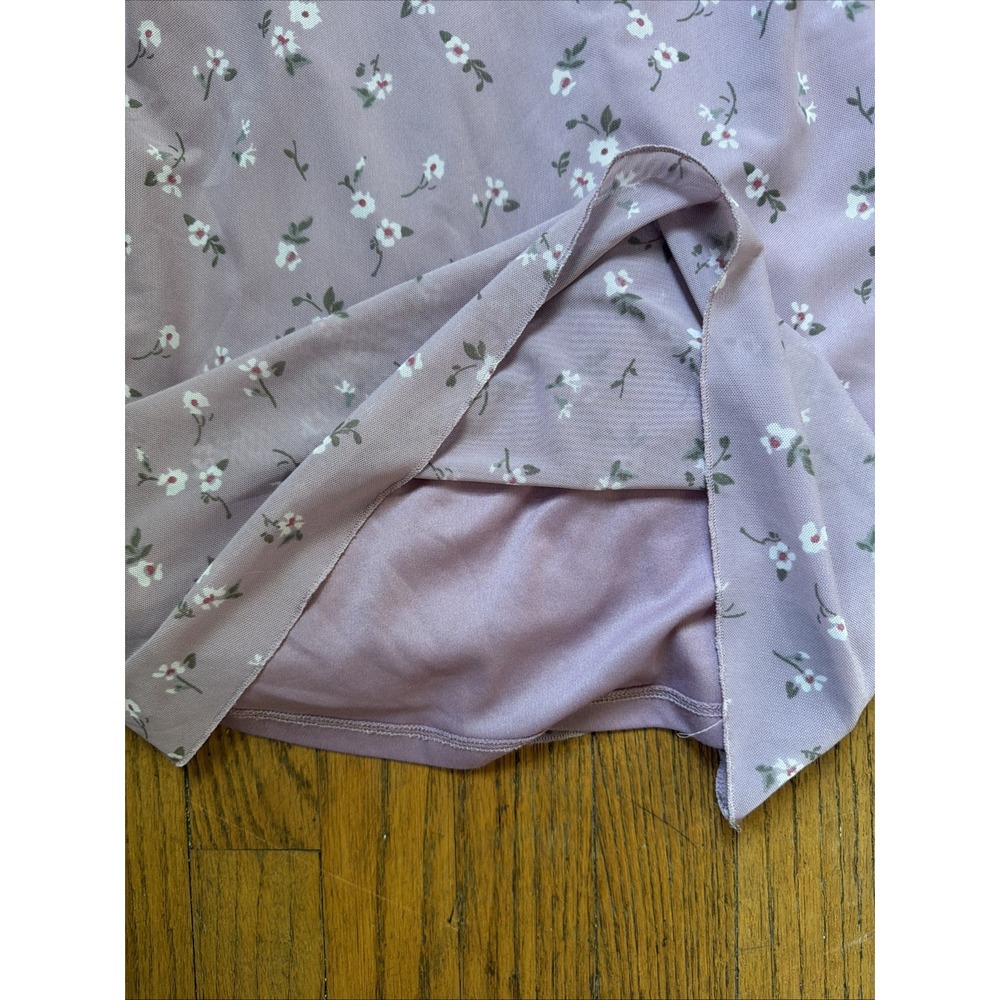 Hollister Floral Summer Mini Dress XS Lavender Tie Front Ruched Semi Sheer Boho - Picture 6 of 13